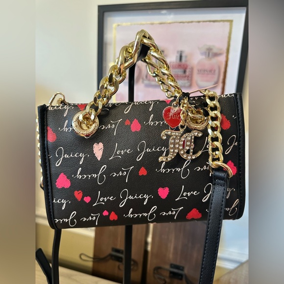 🎉HP🎉Juicy Couture Black w/pink, white & Black Shoulder Bag or Mini Tote - Picture 5 of 13